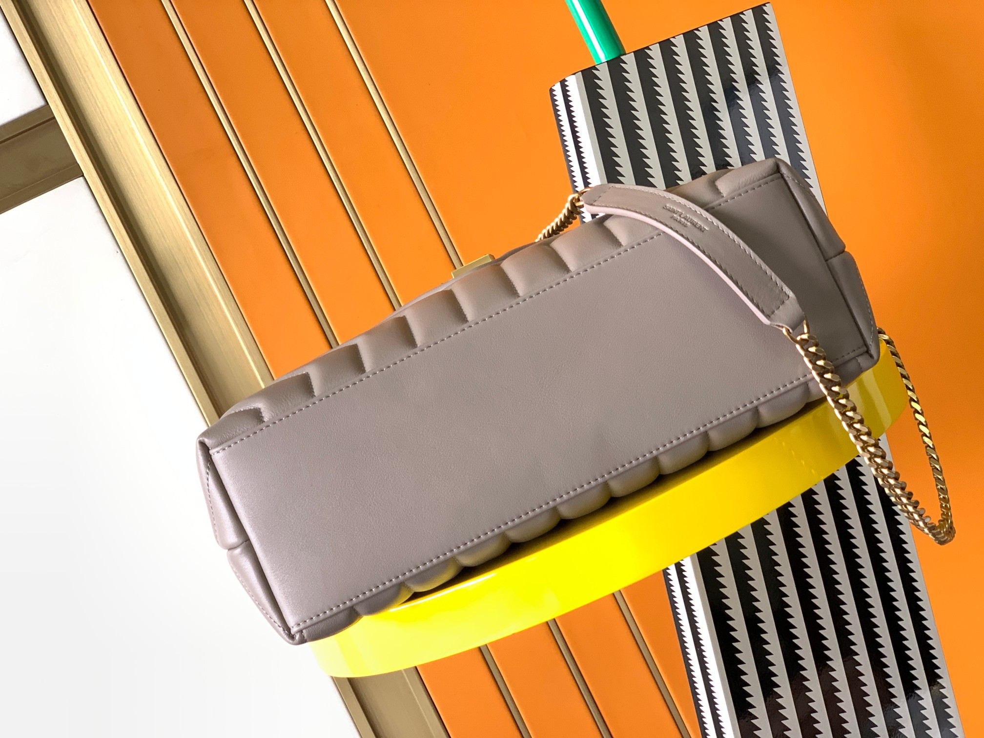 Y*L loulou medium in quilted leather gray 12.5 x 8.6 x 3.5 inches