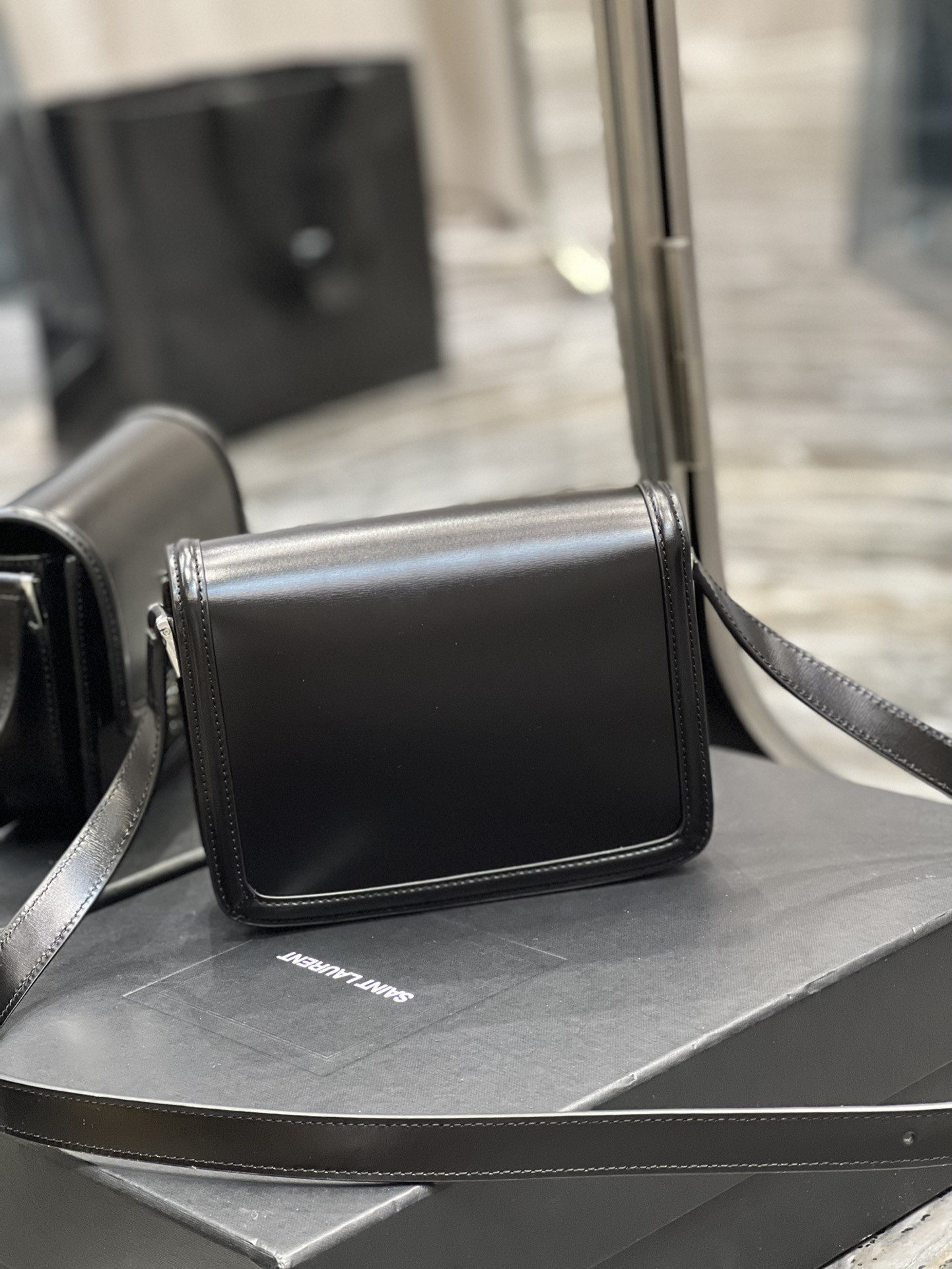 Y*L solferino small in glazed leather 7.4 x 5.1 x 1.9 inches