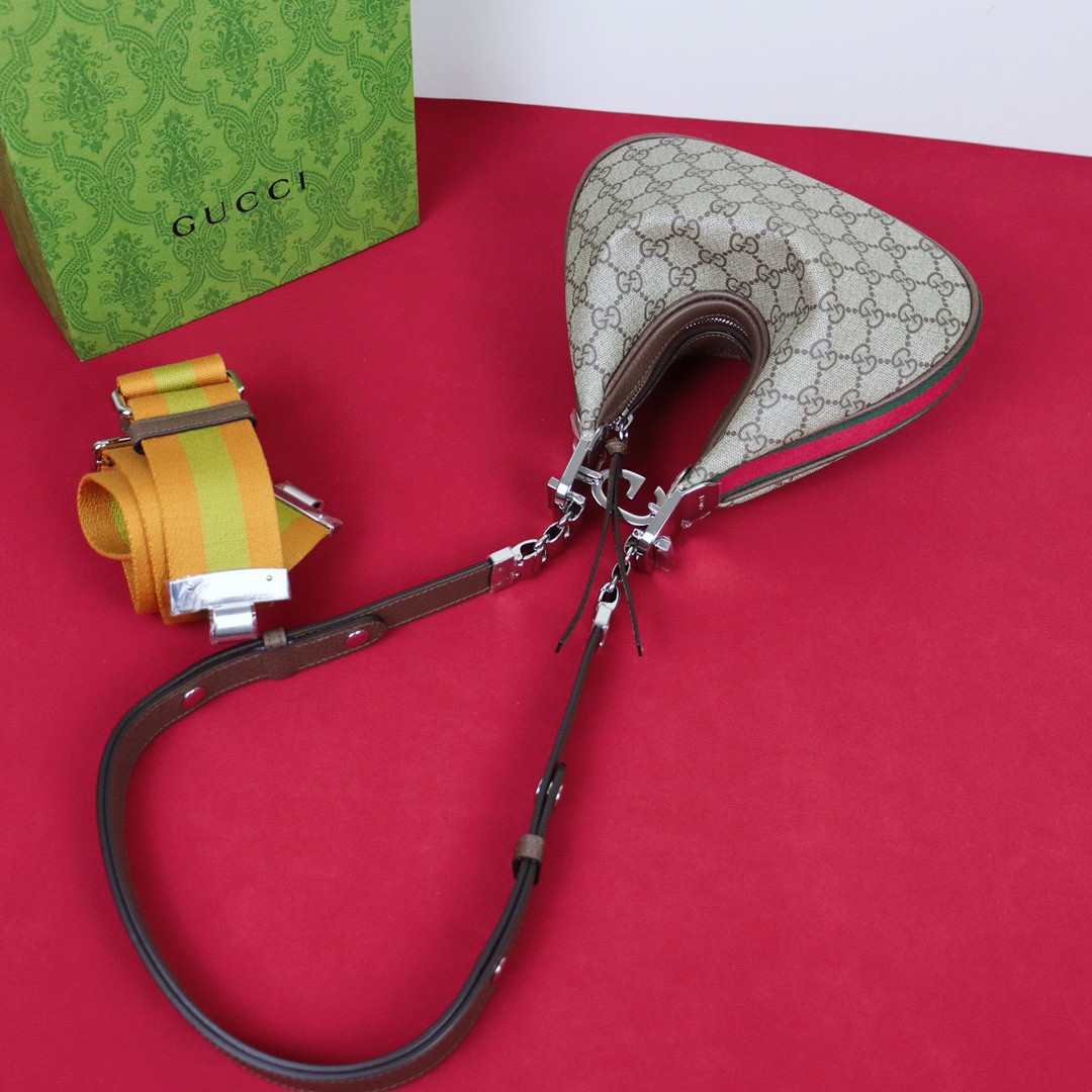 G*u*i attache small shoulder bag beige and blue 9"w x 8.7"h x 2"d