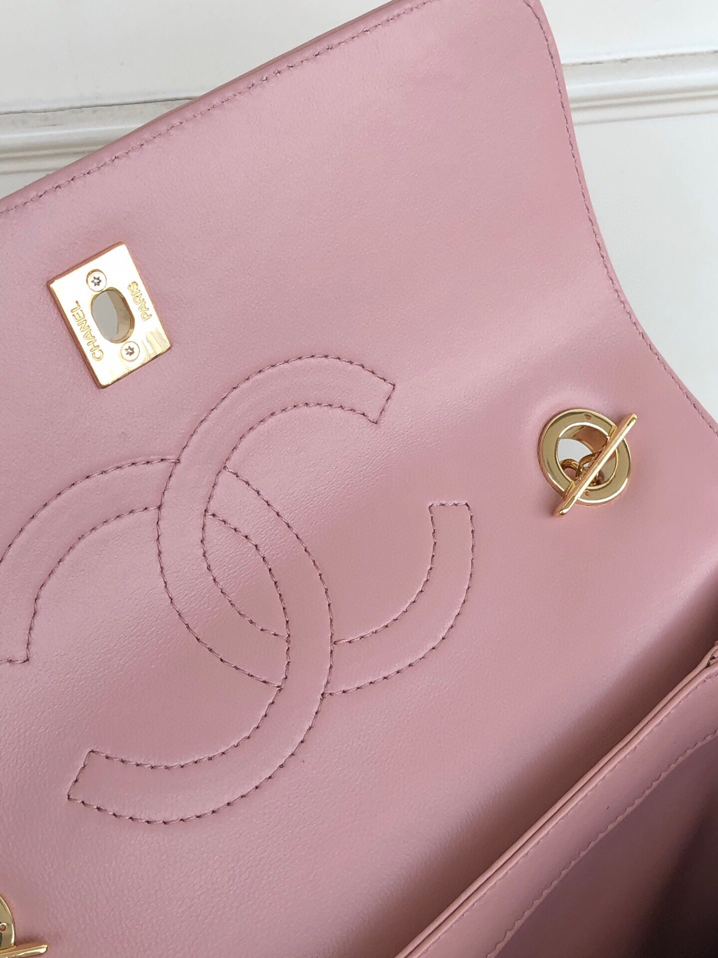 Ch*el flap bag with top handle 6.6 × 9.8 × 4.7 in