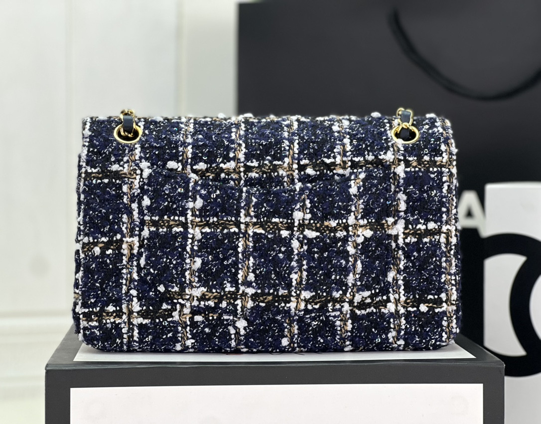 Ch*el classic 11.12 handbag tweed & gold-tone metal 6 × 9.9 × 2.5 in