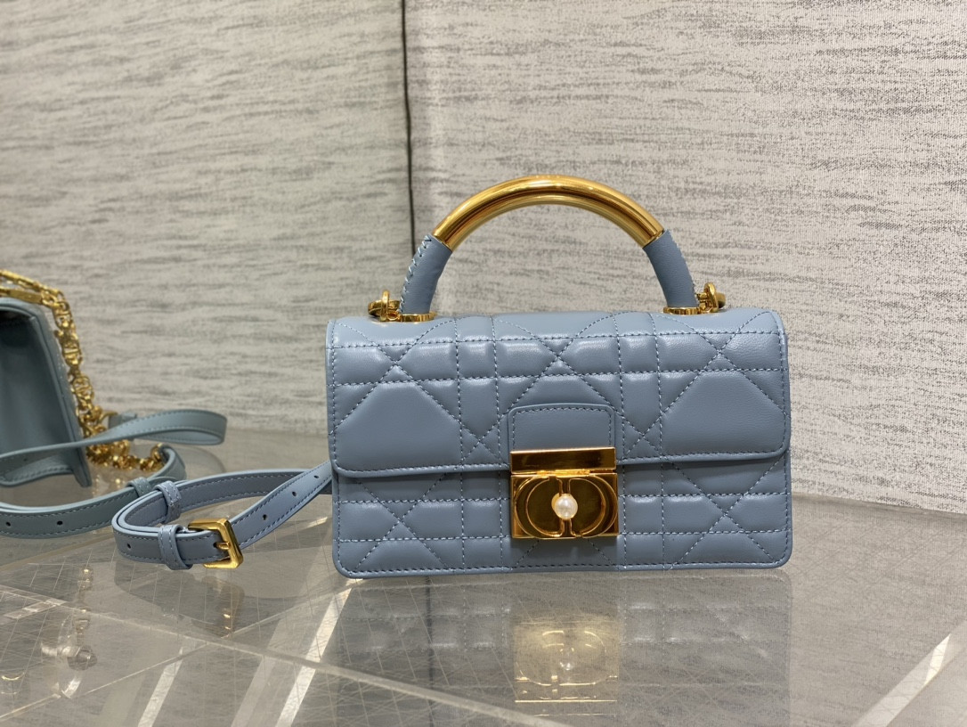 D*or small ange bag blue  latte macrocannage calfskin  20 x 12 x 5 cm