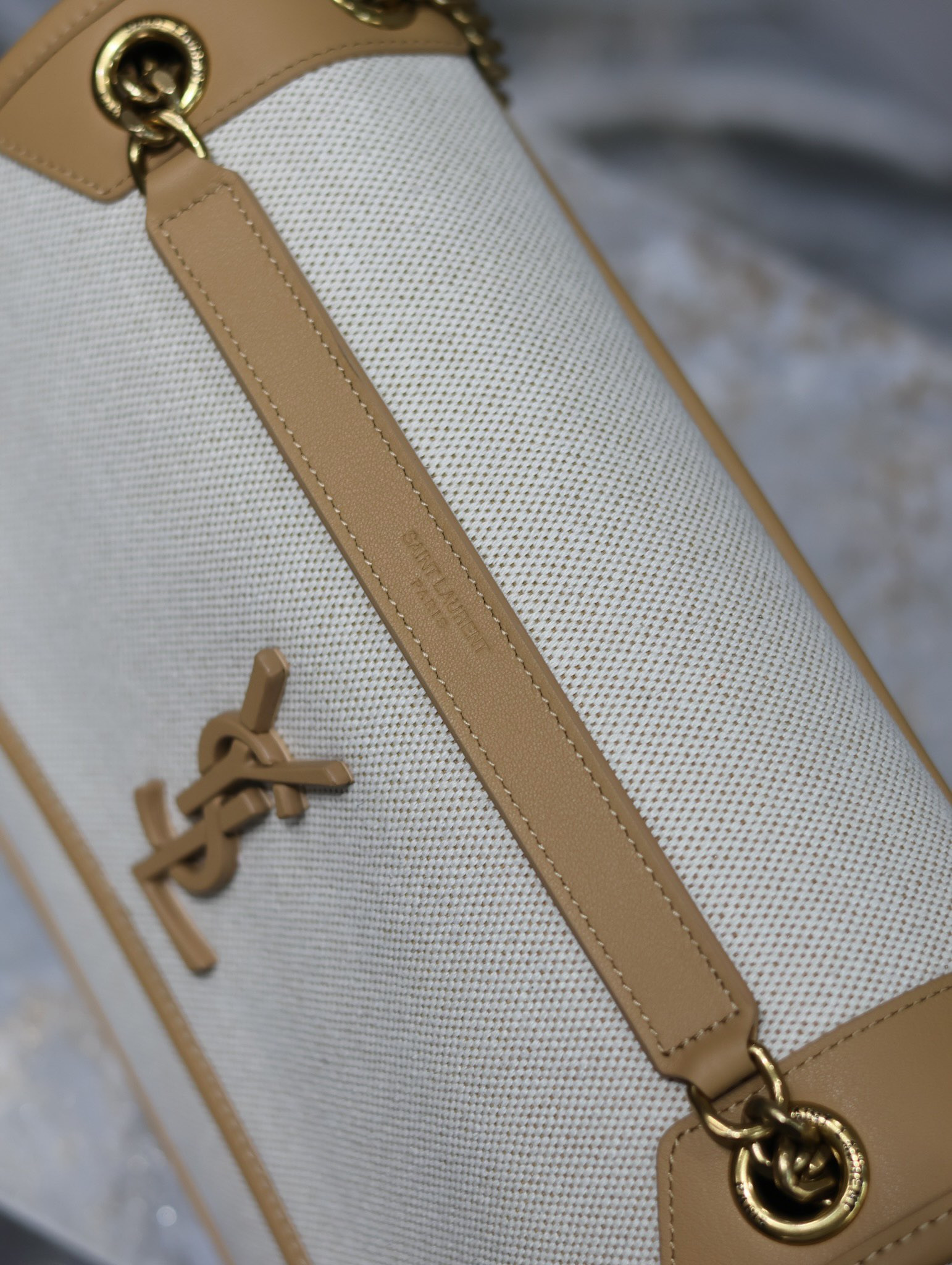 Y*L niki medium in calfskin cotton and linen 28x20x8.5cm