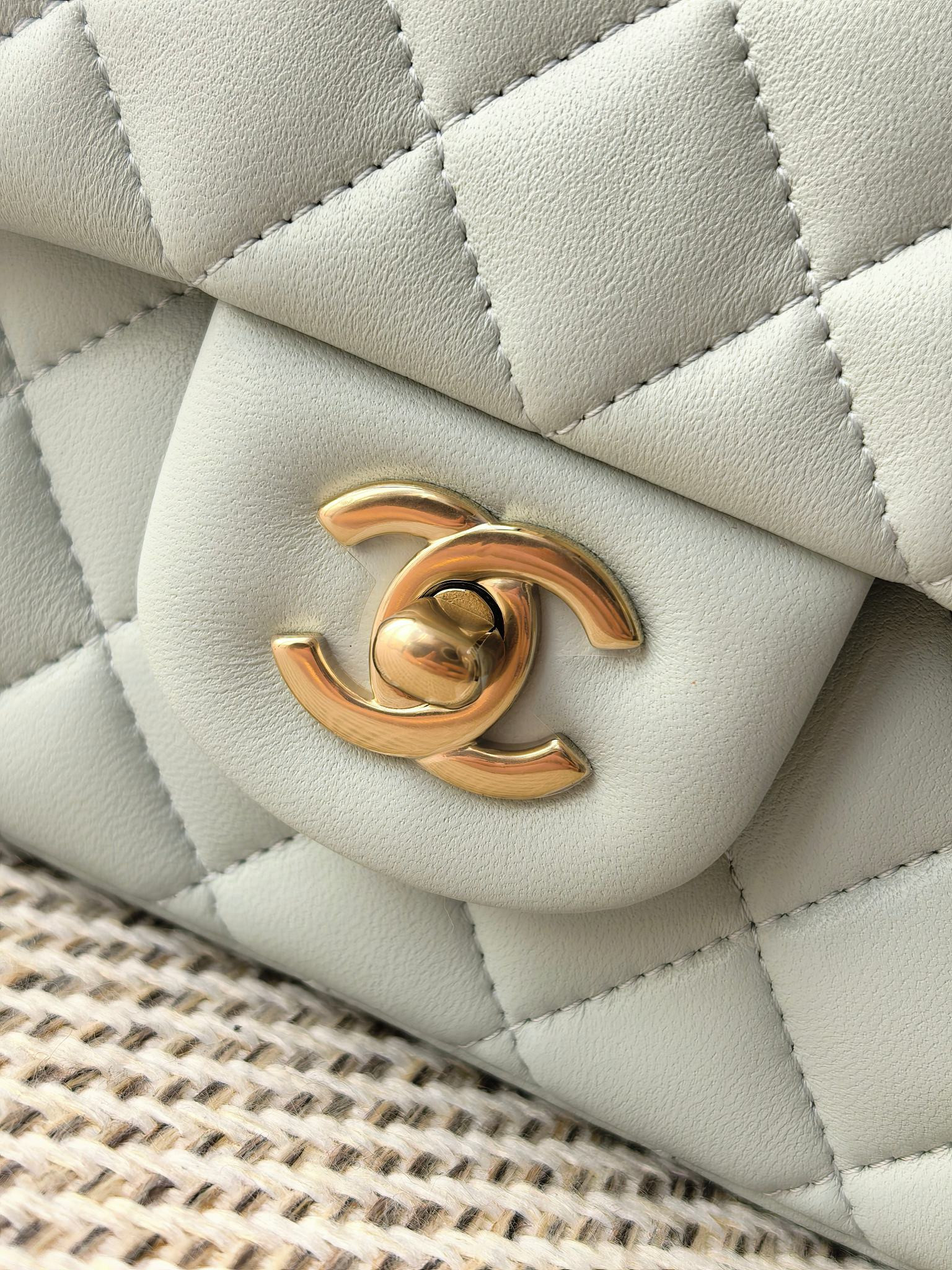 Chanel Classic Flap Bag Light blue with light gold hardware 15.5x25.5x6.5cm