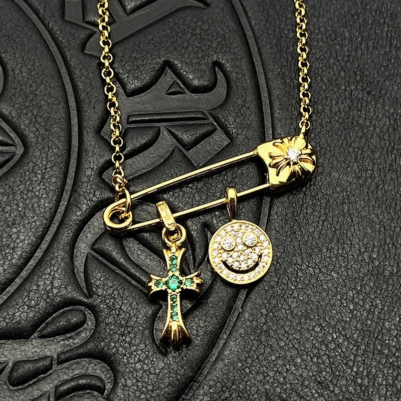 ch*0me he**ts smiley Fa*e small cross necklace (chain length 45+5cm)