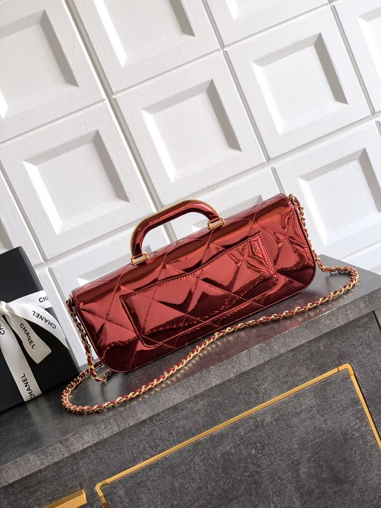 Ch**el Large Flap Bag with Top Handle 12.5x30x5cm