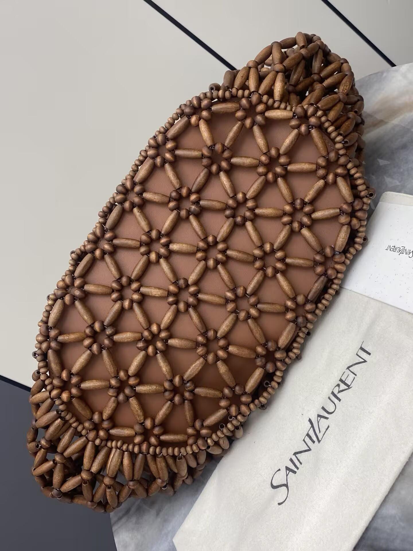 YSL ICARE Medium in Wood Beads 31-46x28x16cm