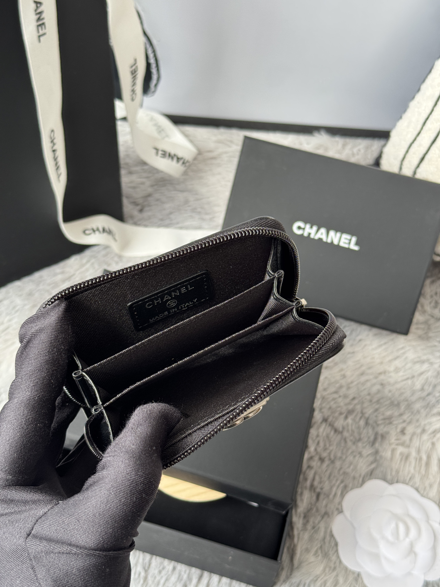 Chanel Boy Zip Around Coin Purse Wallet A80602 7.5x11cm