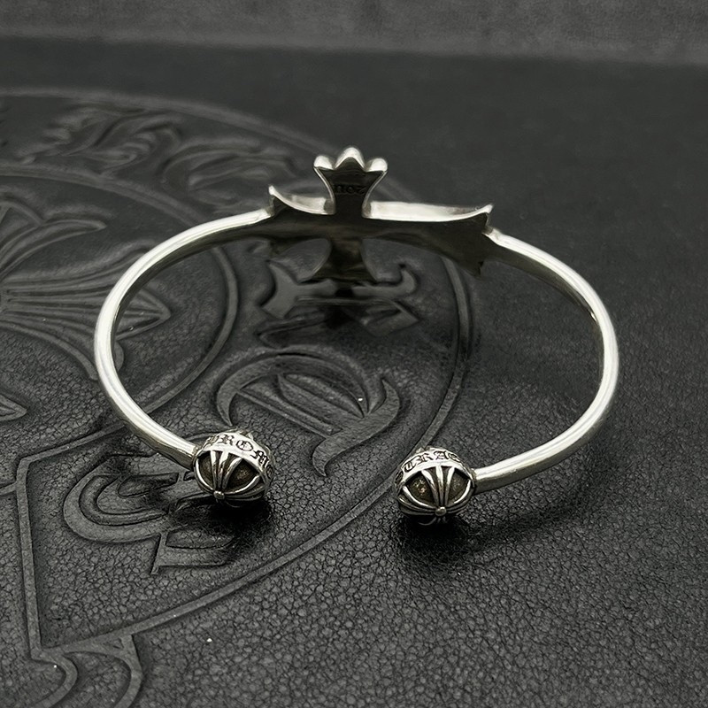 Ch*0me He**ts Cross and Ball Open Bangle Bracelet
