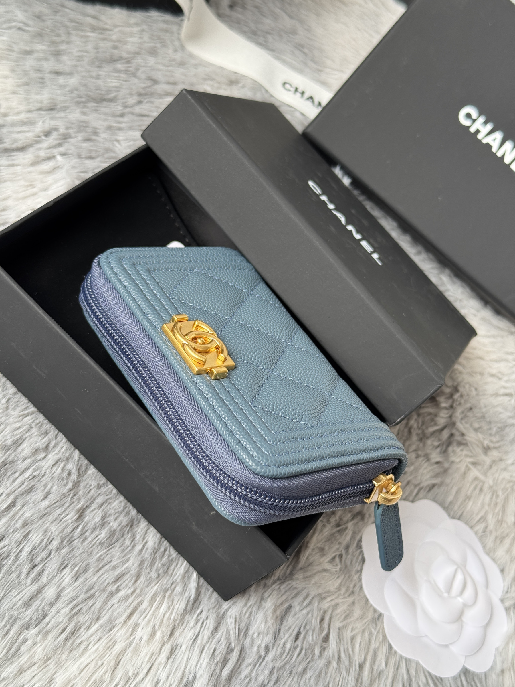 Chanel Boy Zip Around Coin Purse Wallet A80602 7.5x11cm
