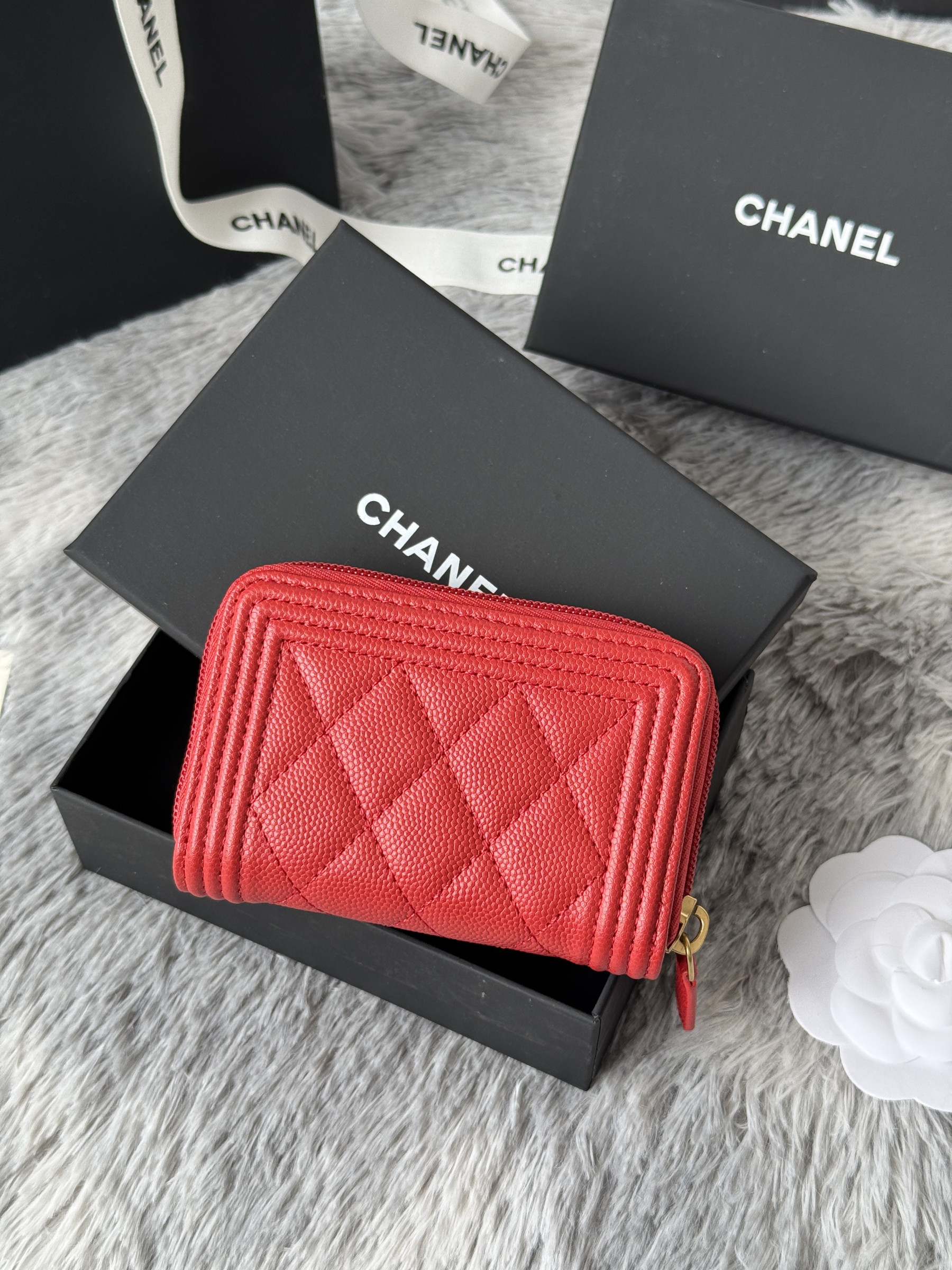 Chanel Boy Zip Around Coin Purse Wallet A80602 7.5x11cm