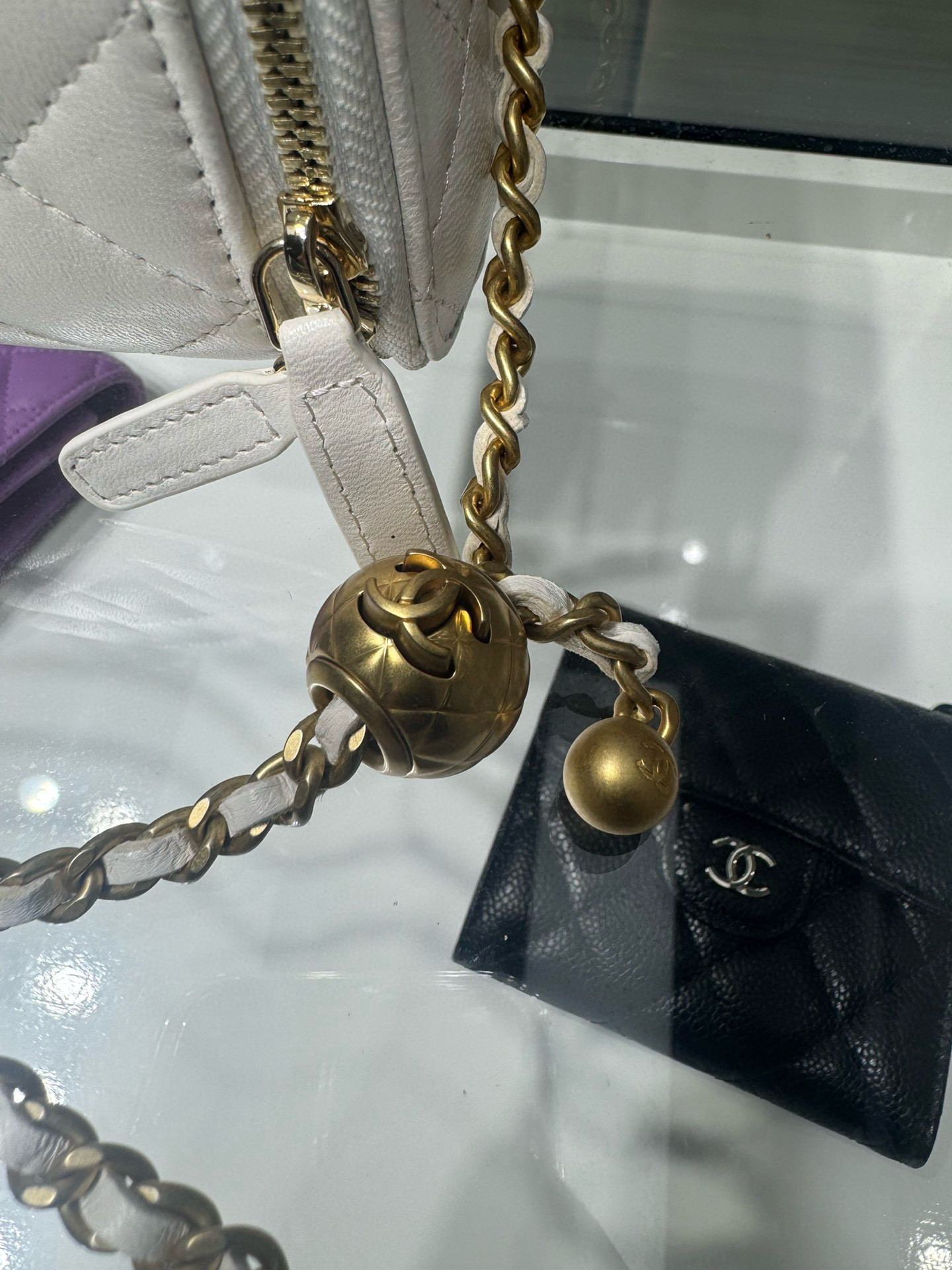 Ch**el Walnut Gold Ball Chain with Makeup Mirror Lamb Leather Square Box Shoulder Bag Women
