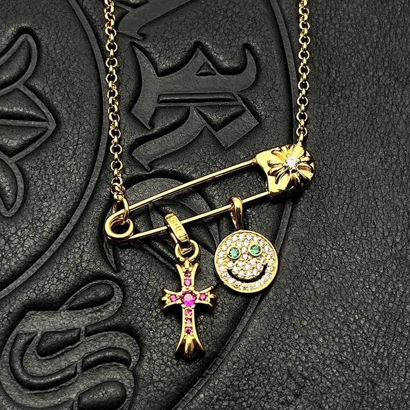 ch*0me he**ts smiley Fa*e small cross necklace (chain length 45+5cm)