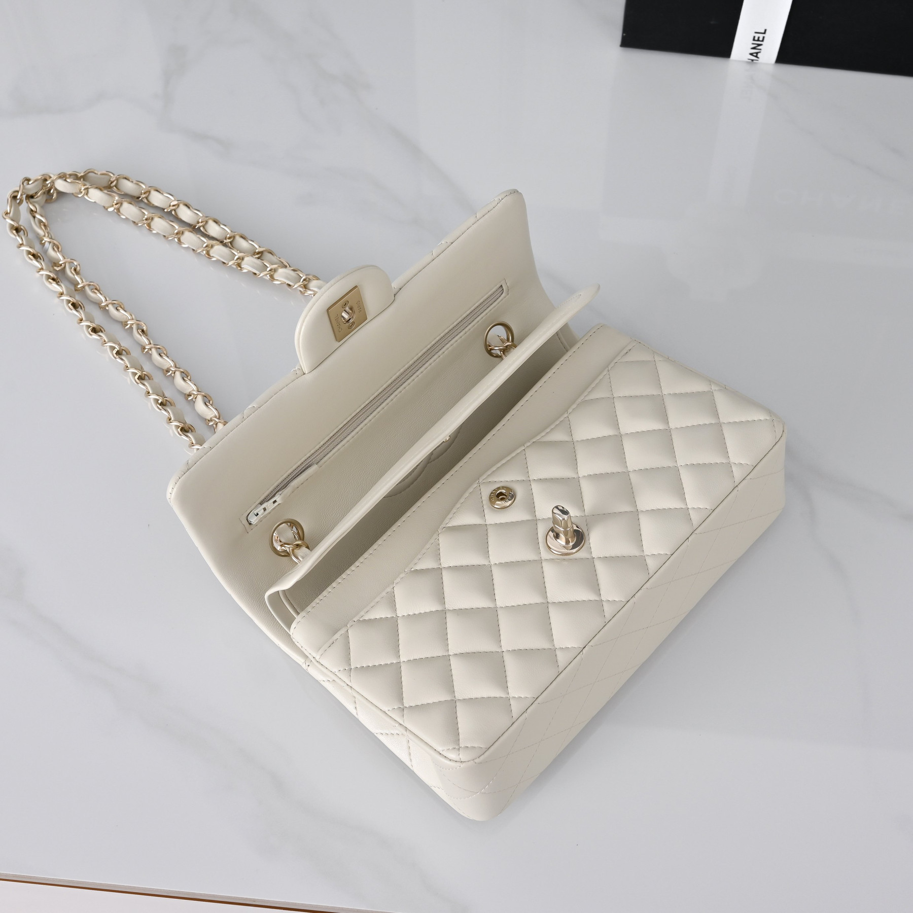 Chanel Classic Flap handbag Milky tea with light gold hardware A01113 23x14.5x6cm