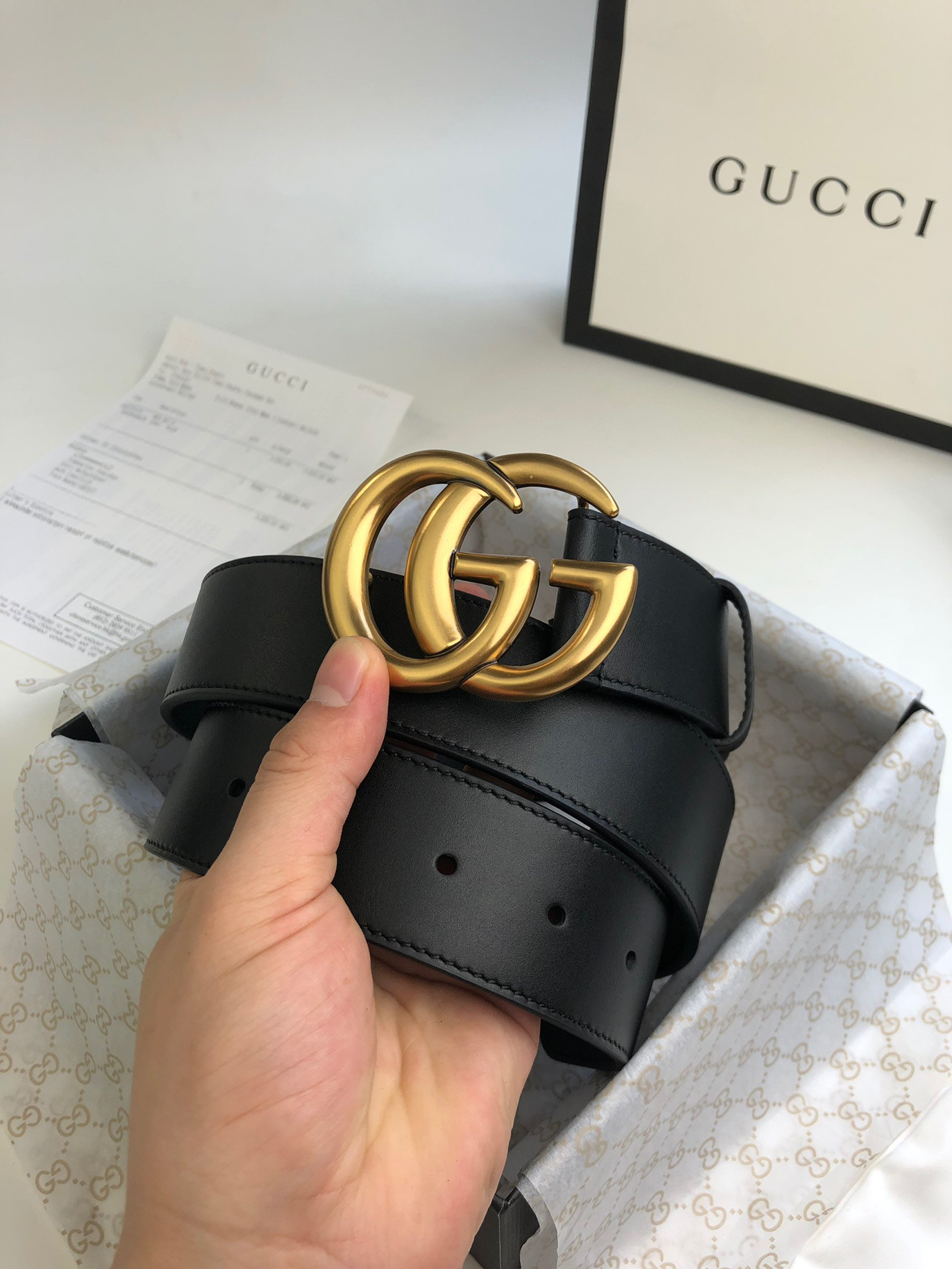 Gvc*1 Wide leather belt with Double G buckle 4.0