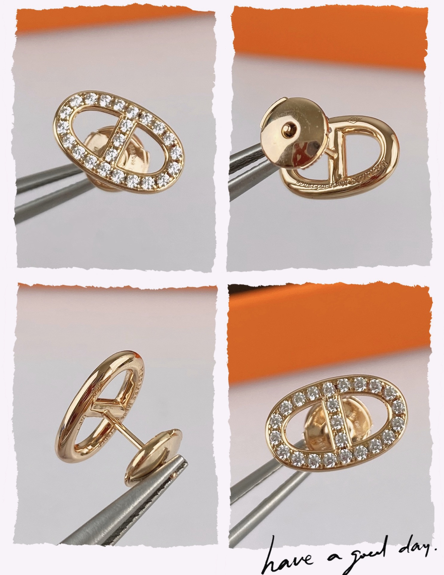 H**me5 Fully D1am0nd-Encrusted H Stud Earrings