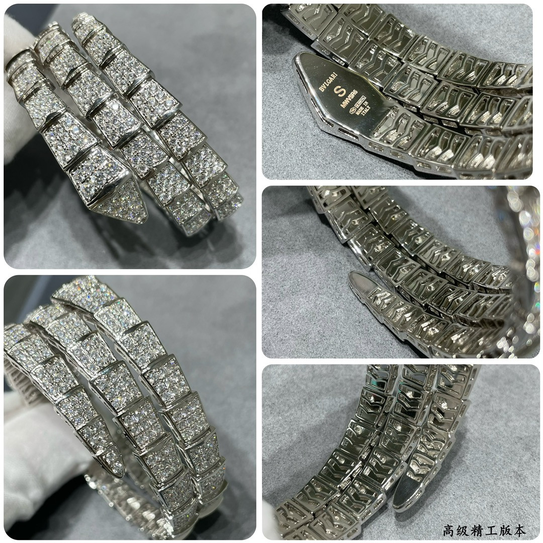 Bv1g*ai Wide version three circles full D1am0nd snake Bracelet