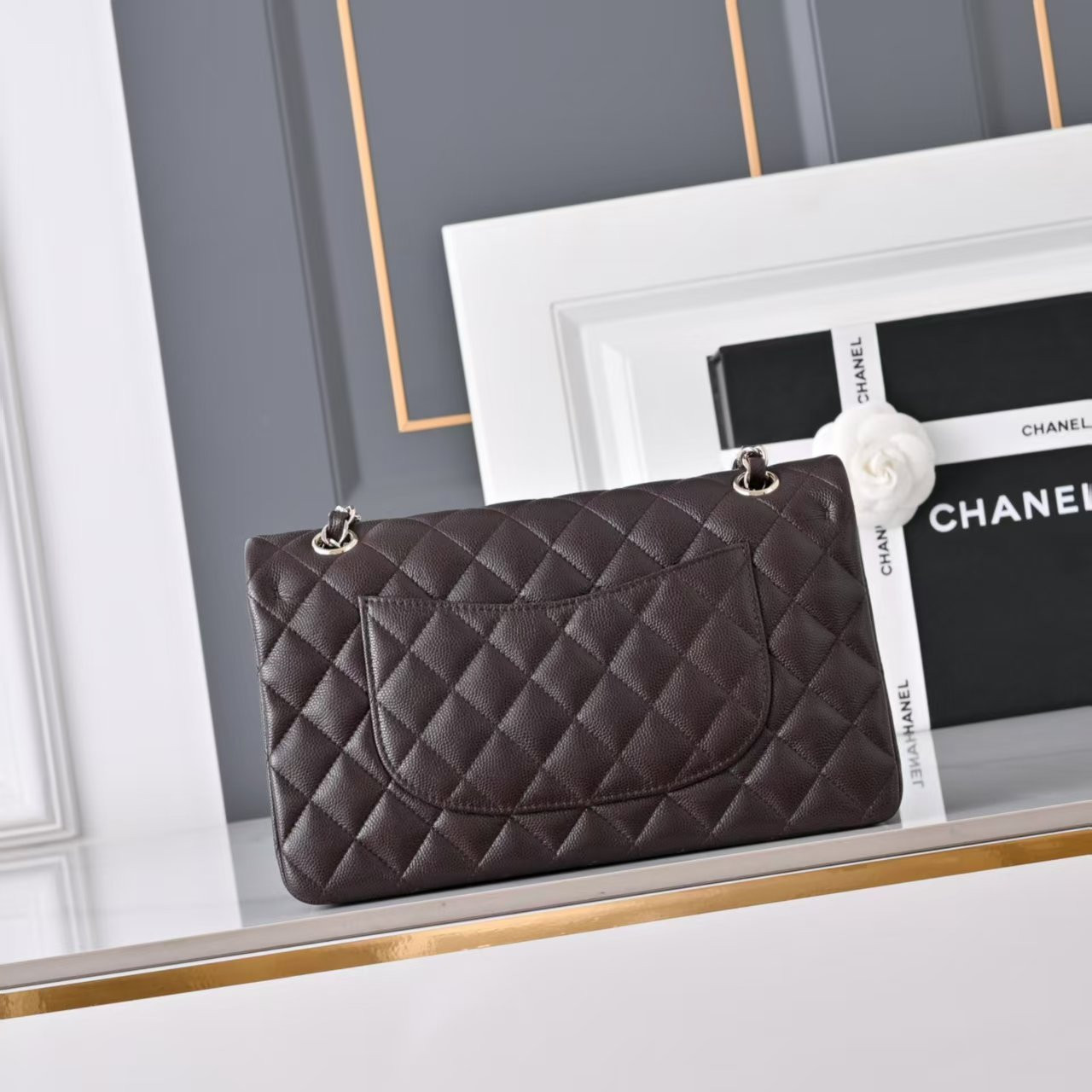 Chanel Classic Flap Coffee Brown Light Gold Hardware a01112 15.5×25.5×6.5cm