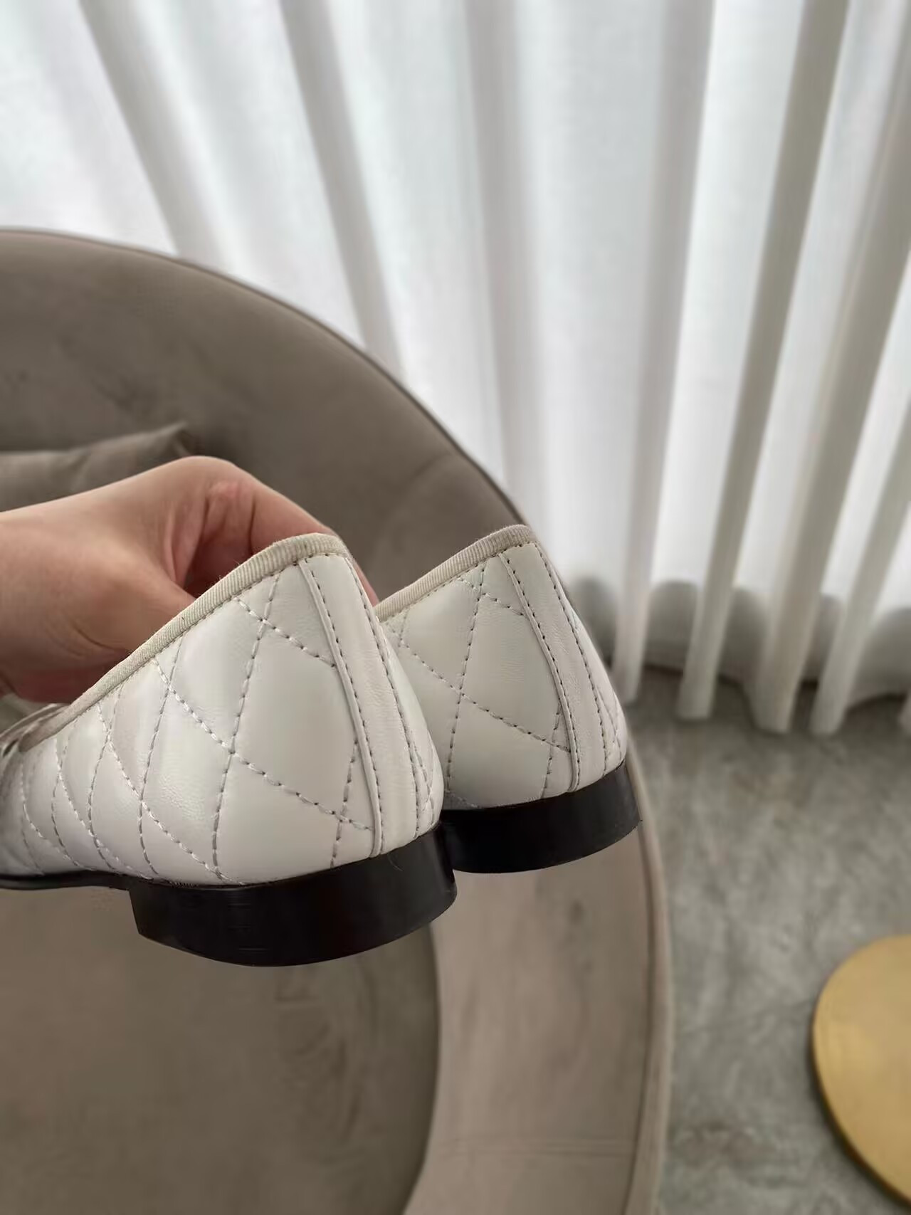 Ch**el BALLET FLATS Aged Calfskin White & Black