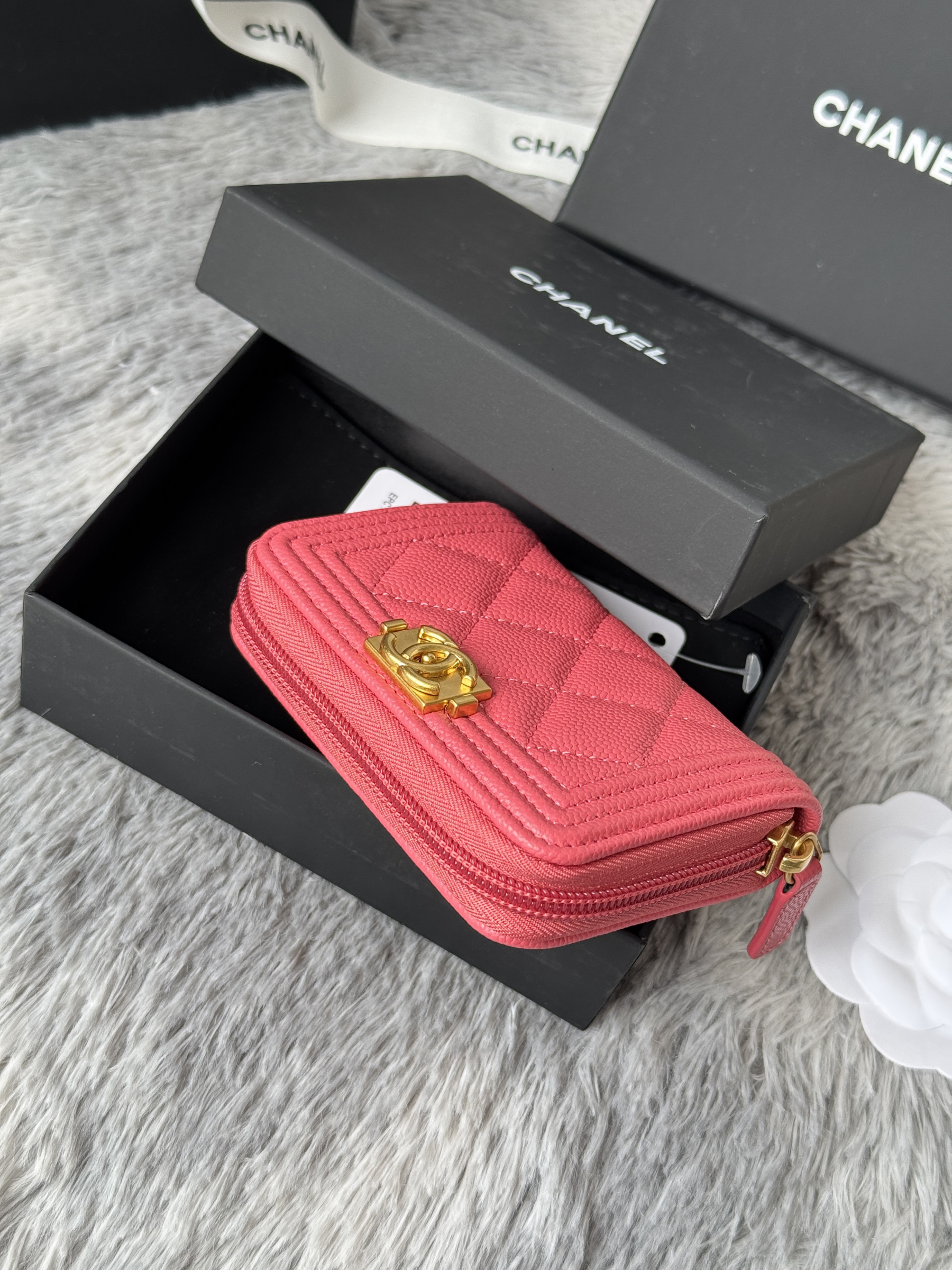 Chanel Boy Zip Around Coin Purse Wallet A80602 7.5x11cm