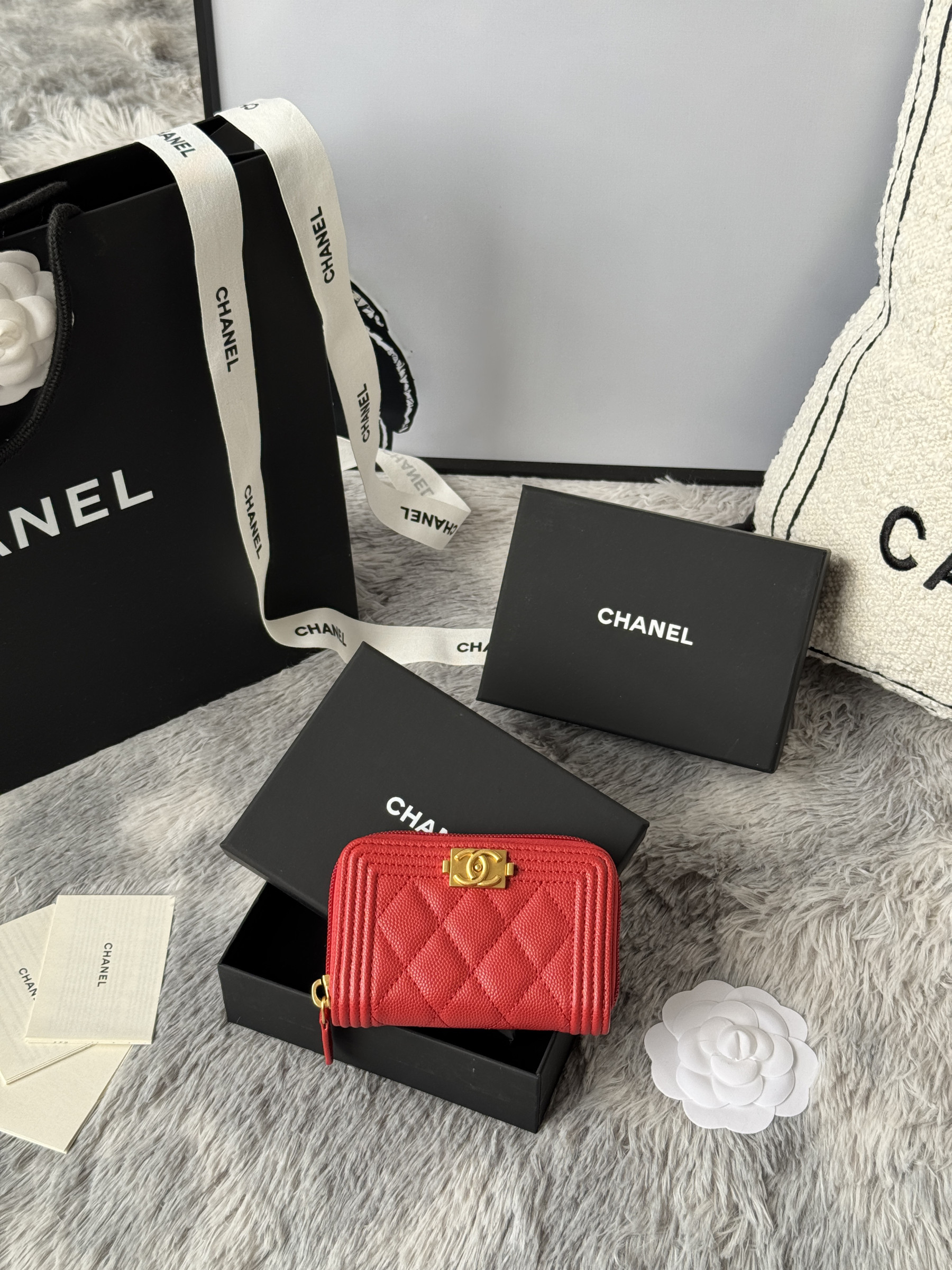 Chanel Boy Zip Around Coin Purse Wallet A80602 7.5x11cm