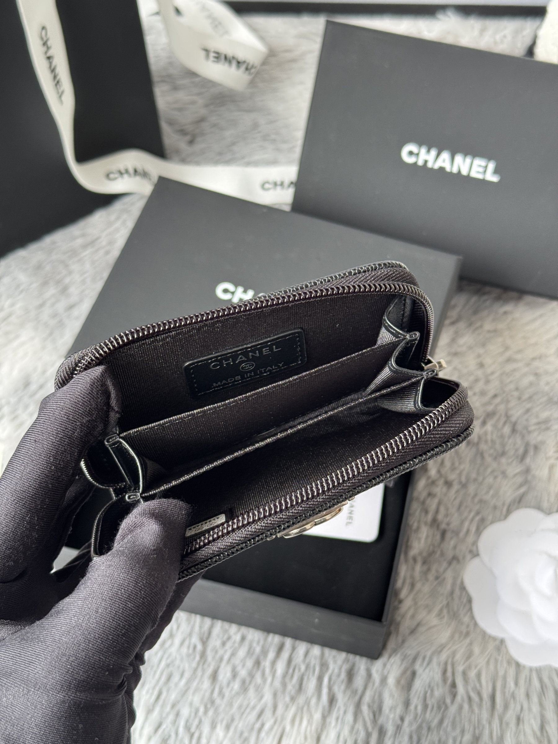 Chanel Boy Zip Around Coin Purse Wallet A80602 7.5x11cm