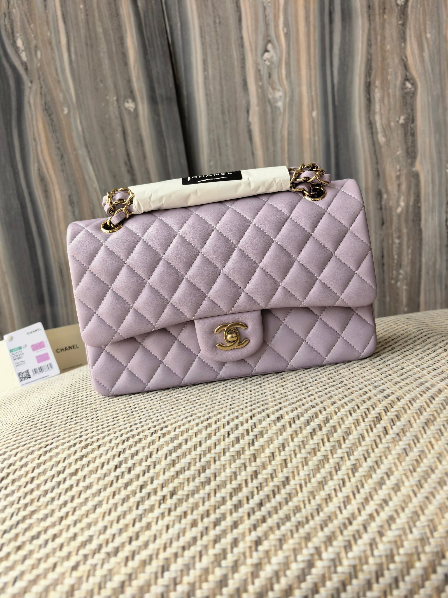 Chanel Classic Flap Bag Lavender with light gold hardware 15.5x25.5x6.5cm