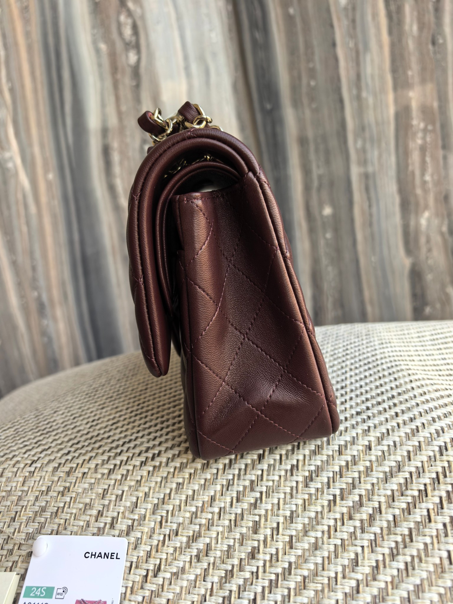 Chanel Classic Flap Bag Chocolate brown with light gold hardware 15.5x25.5x6.5cm