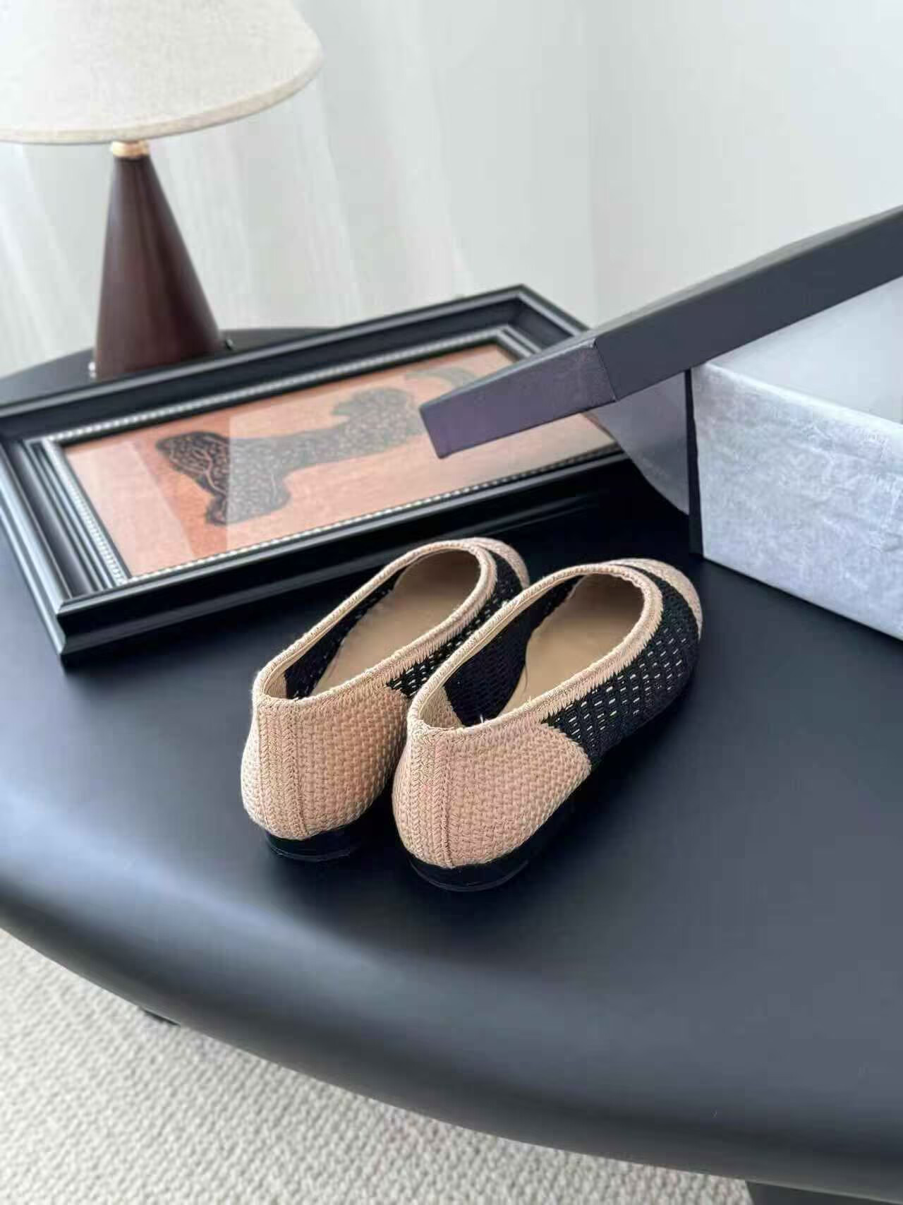 UA Ch**el Raffia Cap Toe Ballet Flats