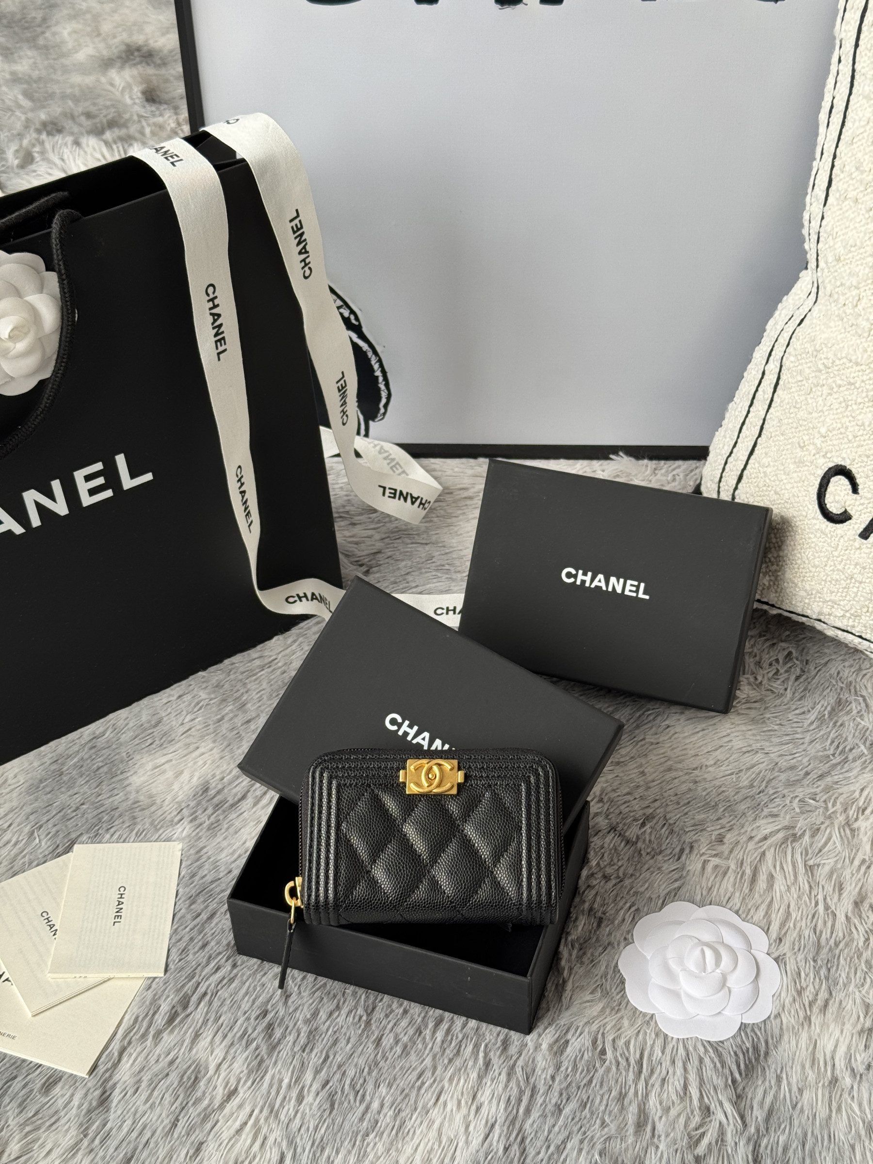 Chanel Boy Zip Around Coin Purse Wallet A80602 7.5x11cm