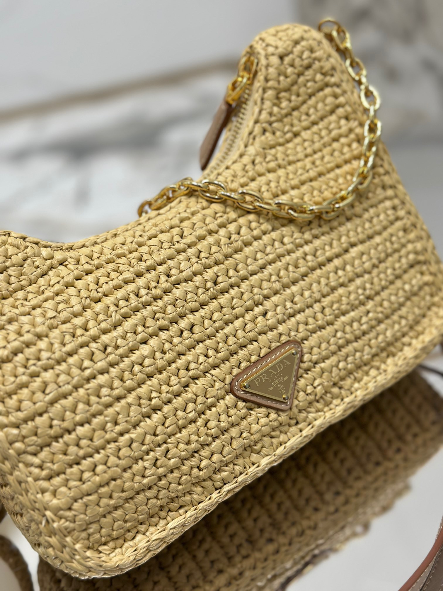Pra*a Re-edition crochet mini-bag Color Natural