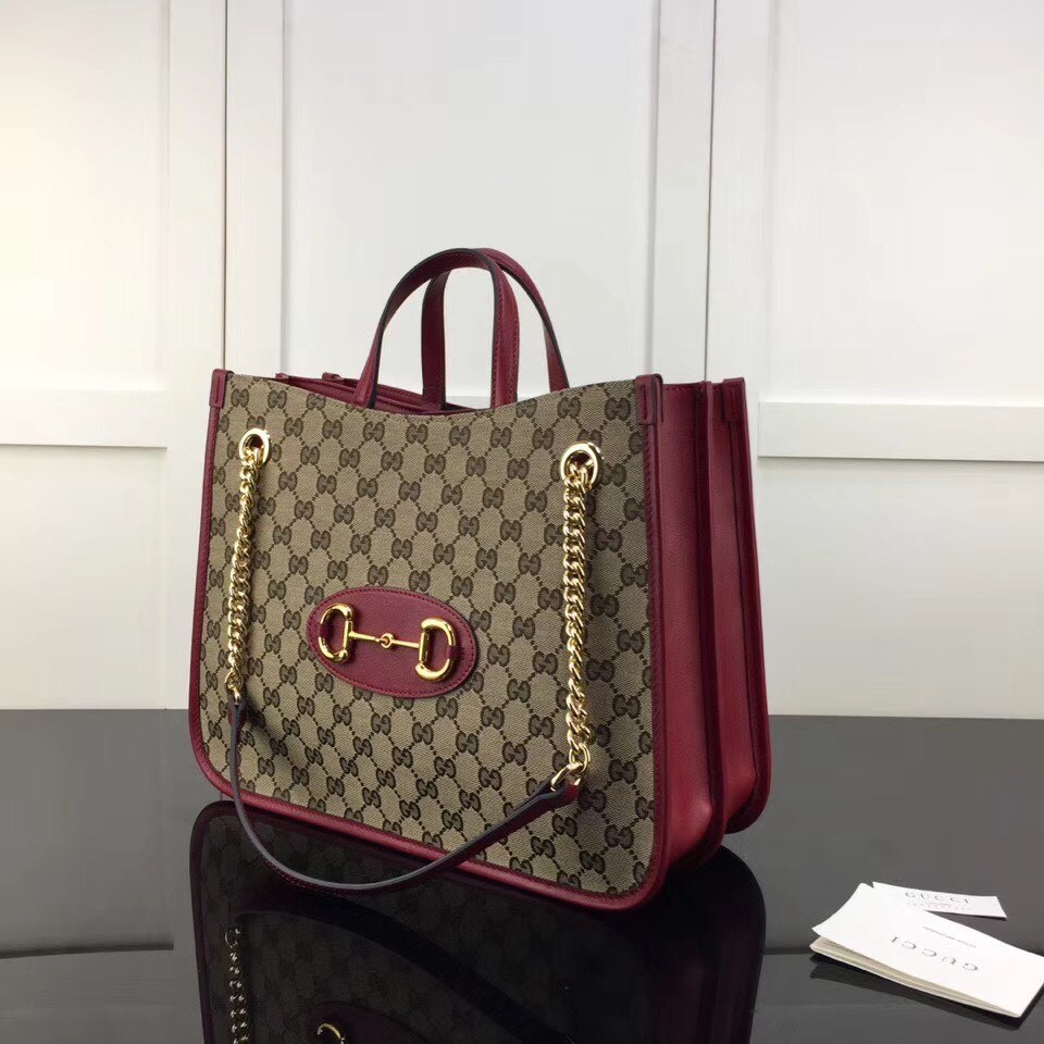 Gvc*1 GG Unisex Gvc*1 1955Horsebit Large Tote Bag-Red 35x27x12cm