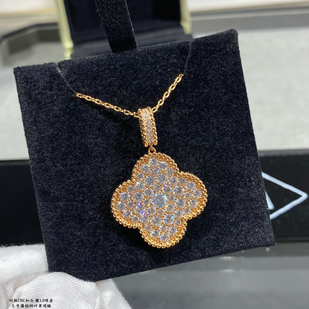 V*n Cl**f & Arpels Large Four Leaf Clover Necklace Diameter approx 2.5cm,Chain length approx 80cm