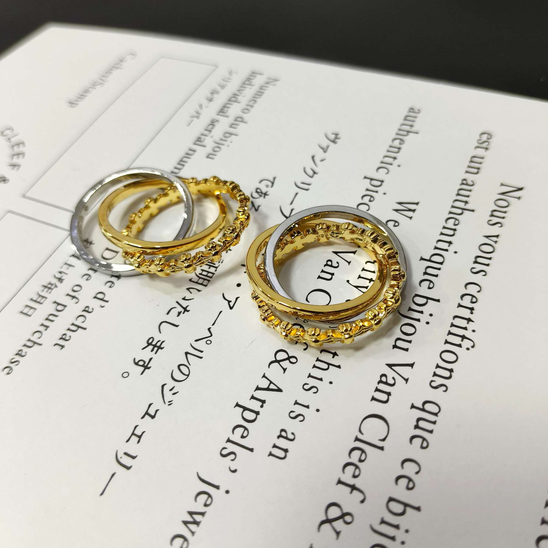 Ch*0me He**ts triple ring cross flower ring