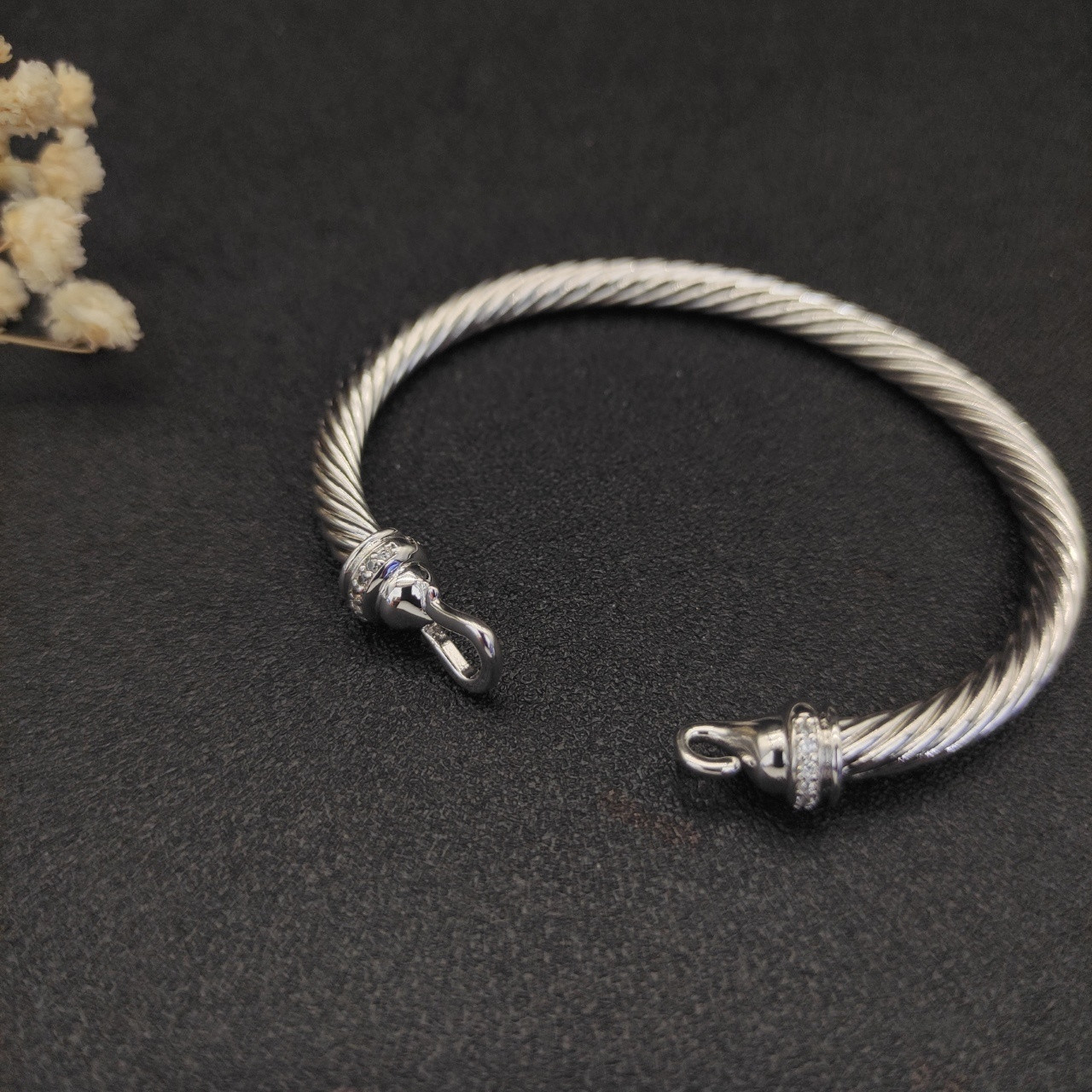 dau1d Yvrm*n 5mm silver hook with d1am0nds bracelet(wrist circumference 15-19cm)