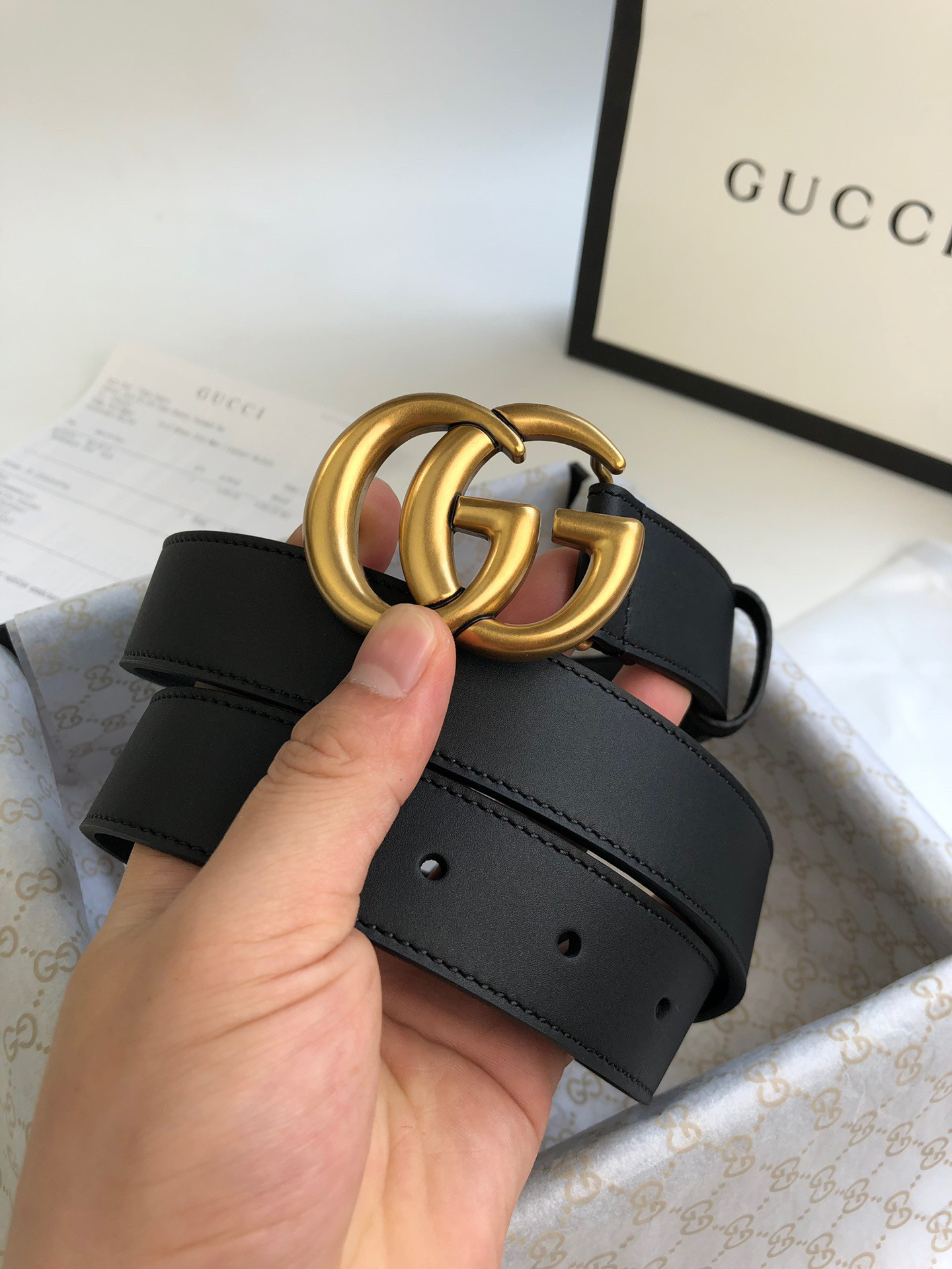 Gvc*1 Wide leather belt with Double G buckle 3.5