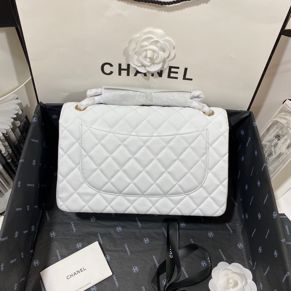 Ch**el Classic Flap Jumbo 30cm CF White Gold  7.6 × 11.7 × 3.9 in