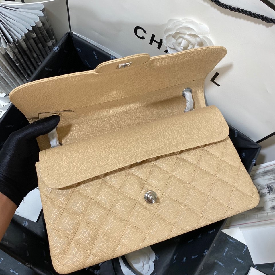 Ch**el Classic Flap Jumbo 30cm CF Khaki Silver 7.6 × 11.7 × 3.9 in