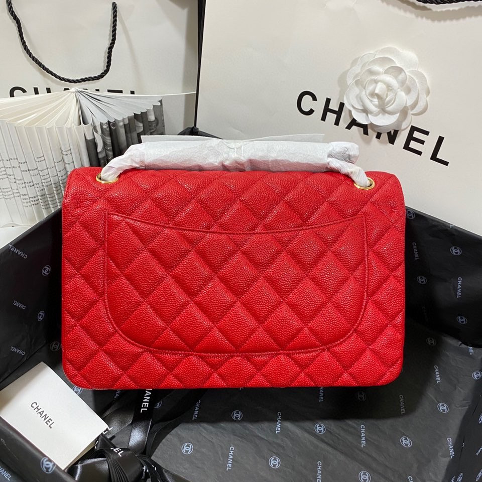 Ch**el Classic Flap Jumbo 30cm CF Red Gold 7.6 × 11.7 × 3.9 in