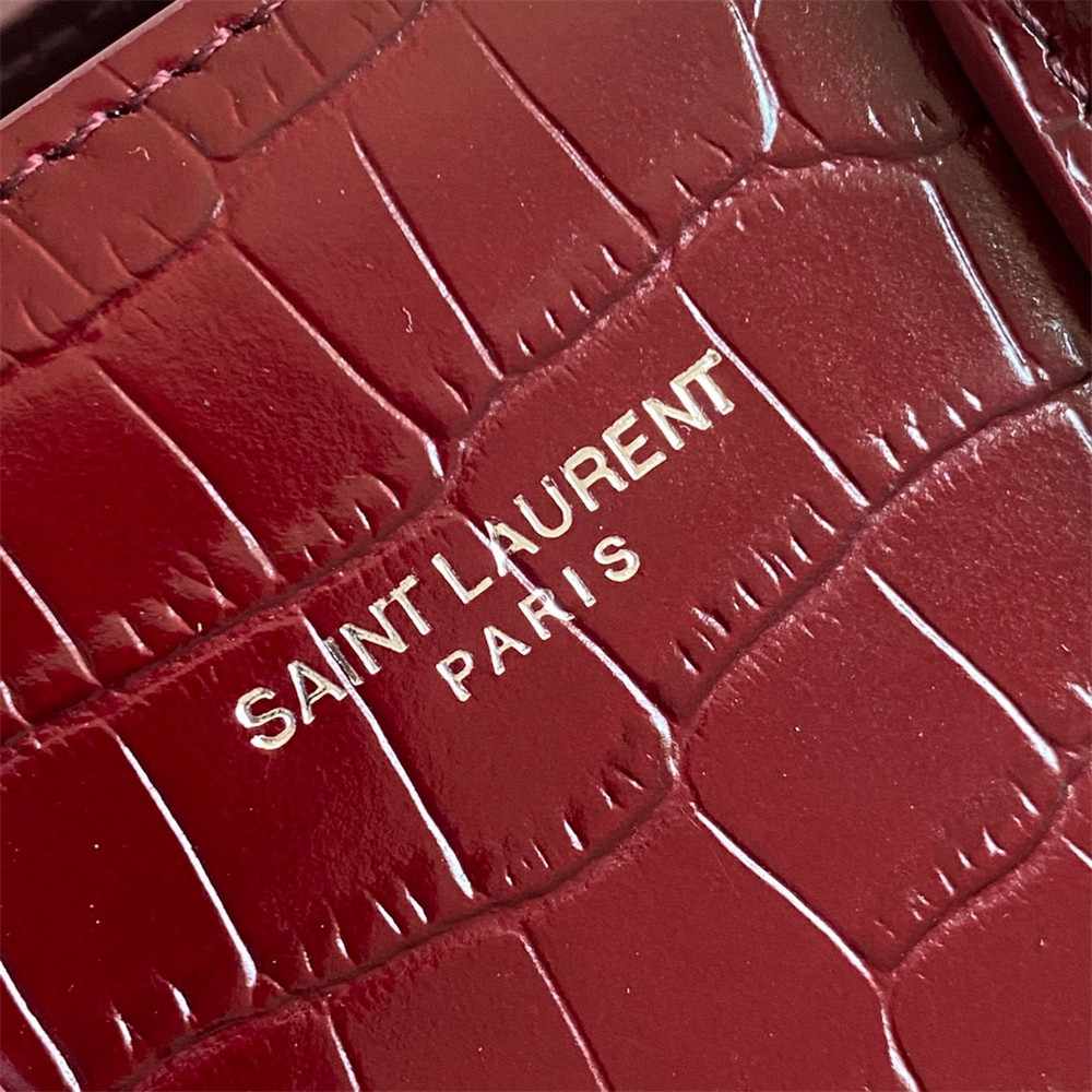 Y51 SAC DE JOUR NANO IN CROCODILE EMBOSSED LEATHER ROUGE LEGION 8.6 X 6.8 X 3.5 INCHES