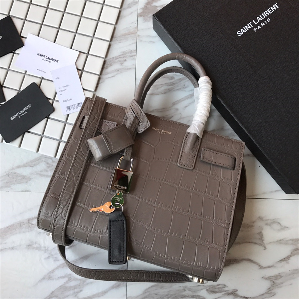 Y51 SAC DE JOUR NANO IN MATTE CROCODILE EMBOSSED LEATHER DARK GREY