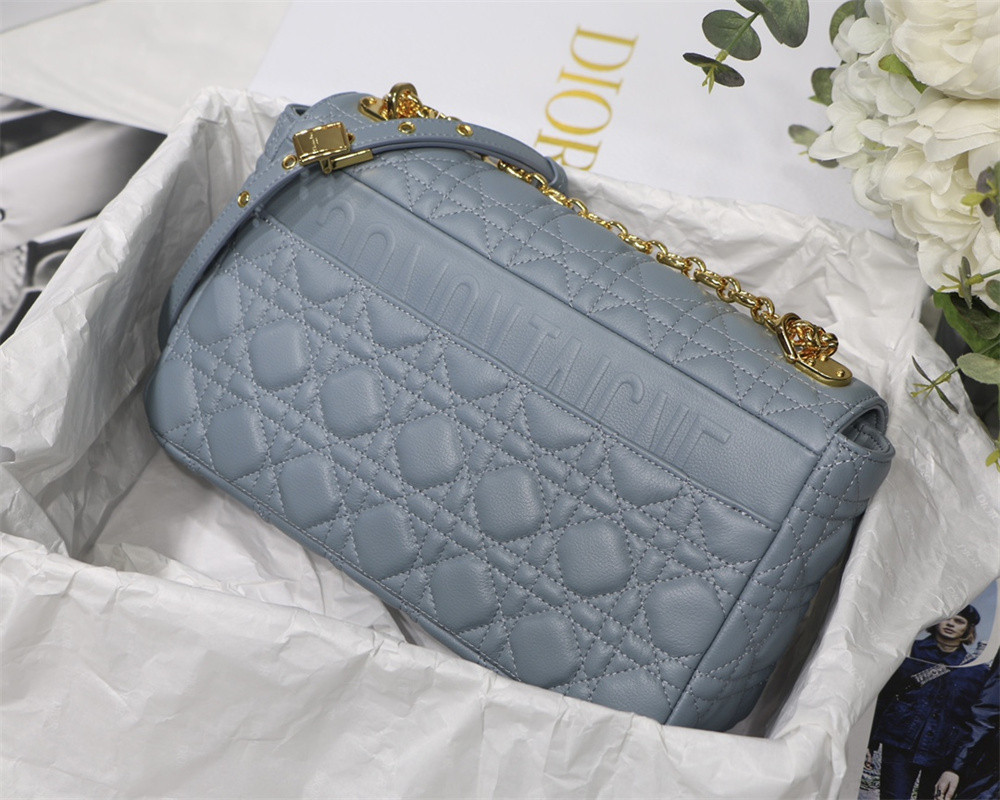 LARGE D10r CARO BAG Light Blue S*pple Cannage Calfskin 29 x 18 x 10 cm