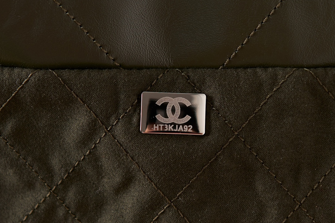 Ch**el 22 SMALL HANDBAG Shiny Calfskin & SILVER Metal BLACK 13.7×14.4×2.7 in