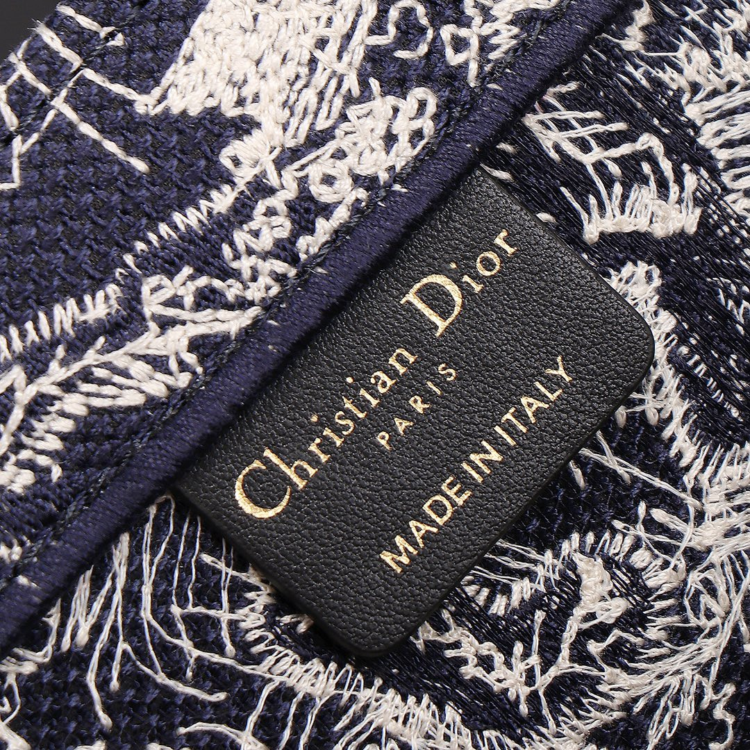 Medium D10r Book Tote Blue and Ecru Toile de Jouy Reverse Embroidery 14 x 11 x 6.5 inches