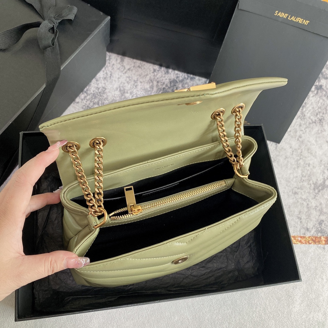 Y51 LOULOU SMALL IN QUILTED LEATHER GREEN 9 X 6.1 X 3.3 INCHES