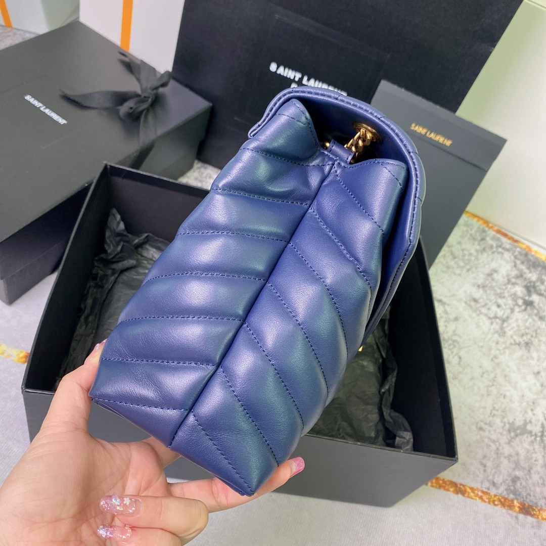 Y51 LOULOU MEDIUM IN QUILTED LEATHER PURPLE 12.5 X 8.6 X 3.5 INCHES