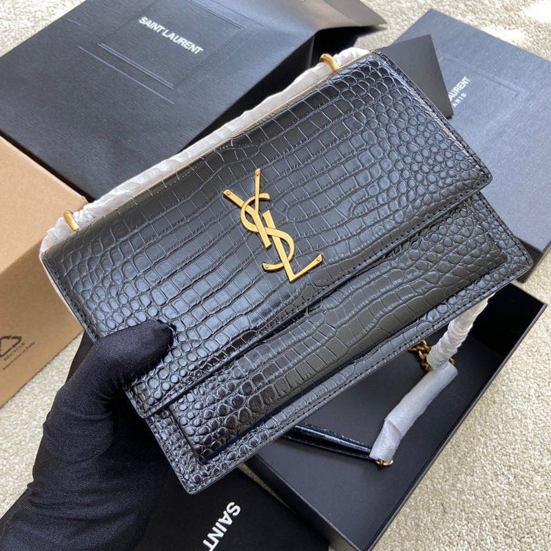 Y51 SUNSET MEDIUM IN CROCODILE-EMBOSSED LEATHER BLACK 8 X 6.2 X 2.5 INCHES