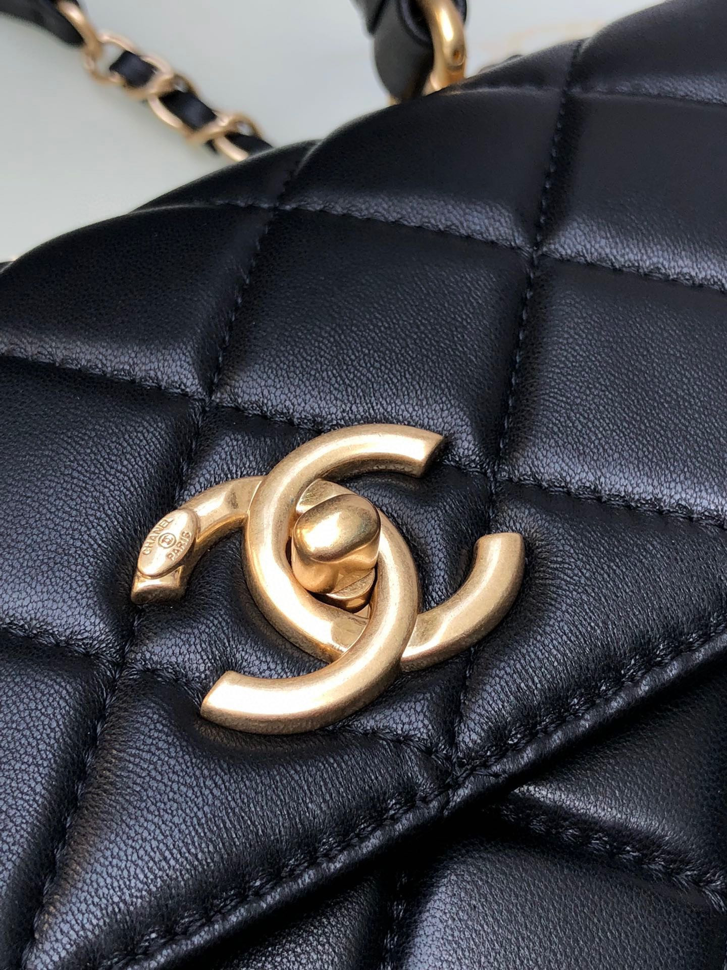 Ch**el FLAP BAG WITH TOP HANDLE 6.6 × 9.8 × 4.7 in