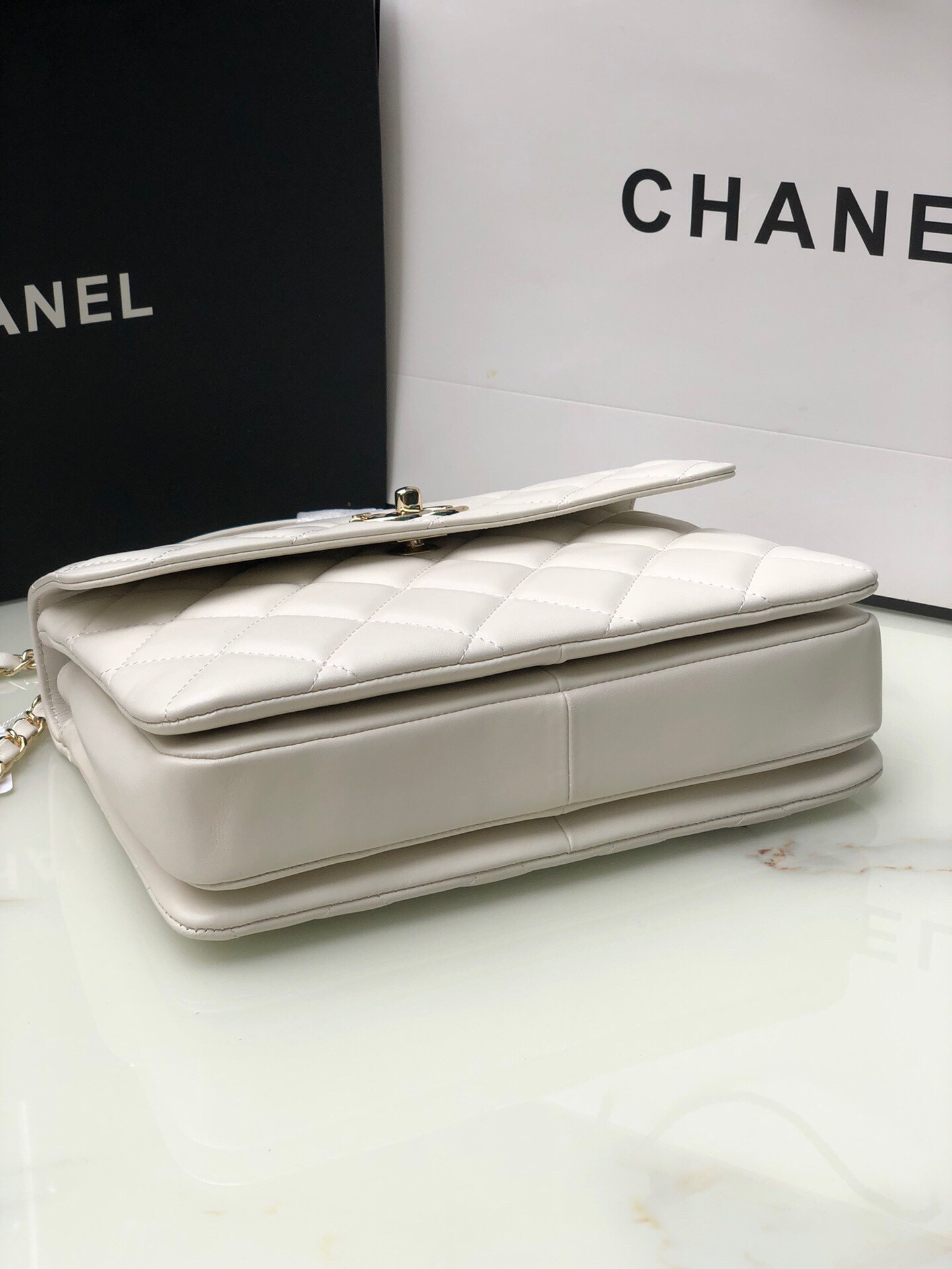 Ch**el FLAP BAG WITH TOP HANDLE 6.6 × 9.8 × 4.7 in