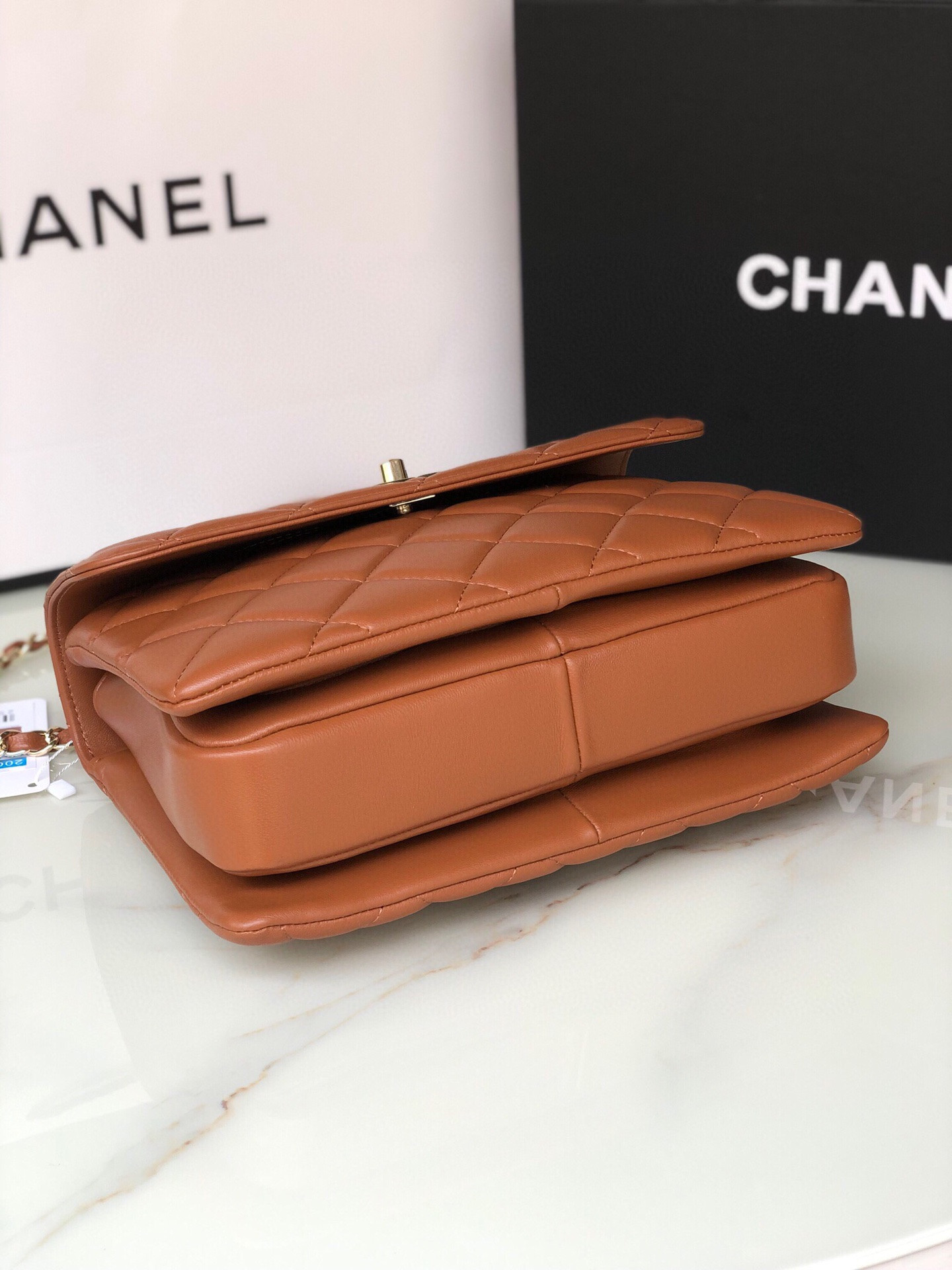 Ch**el FLAP BAG WITH TOP HANDLE 6.6 × 9.8 × 4.7 in